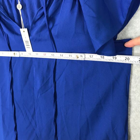 Max Studio Blouse Womens Small Blue Ruffle Office Church Flowy Top Loose Twee - Picture 8 of 11